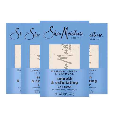 SheaMoisture Bar Soap Manuka Honey Oatmeal 4 Count Smoothing & Exfoliating Smooth and Exfoliating bar soap with 24h shea moisture nutrients for Healthy, Glowing Skin 8 oz