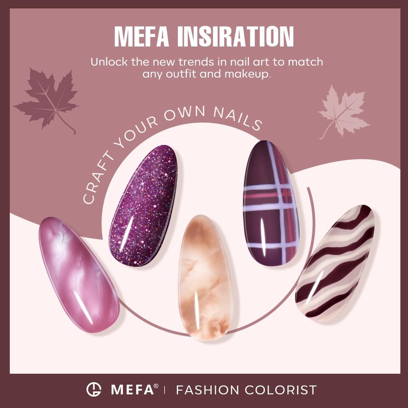 MEFA Gel Nail Polish Set, 12 Colors Fall Burgundy Red Nail Polish Set Champagne Gold Glitter Nail Polish Gel Soak Off Dark Red Purple Shimmer Nude Brown Manicure Gifts for Women Girl DIY Salon Home