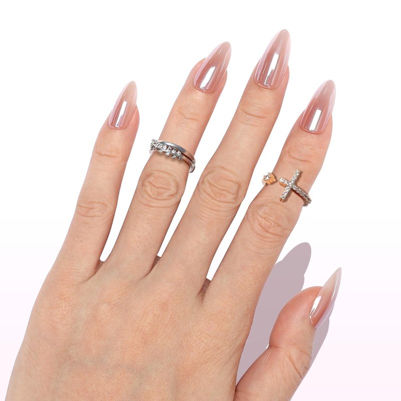 Nail Reformation Press On Nails Almond, Rose Gold Fake Nails Medium, Glazed Finish Fit Perfectly & Natural Reusable Stick On Ombre False Nails, 15 Sizes – 30 Nail Tips With Glue, Gifts for Women
