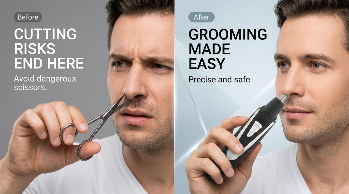 Ear and Nose Hair Trimmer Clippers: 2026 Professional Painless Eyebrow & Facial Hair Trimmers Remover for Men Women, Battery Operated Nasal Clipper, Dual Edge Waterproof Blades for Easy Clean, Black