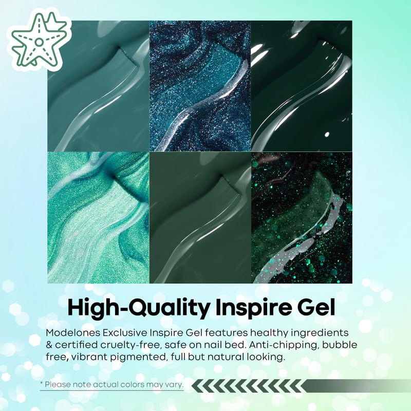 Ethereal Green Gel Nail Polish Set - 6 Colors for Spring/Summer | Mermaid Lagoon & Turquoise Glitter