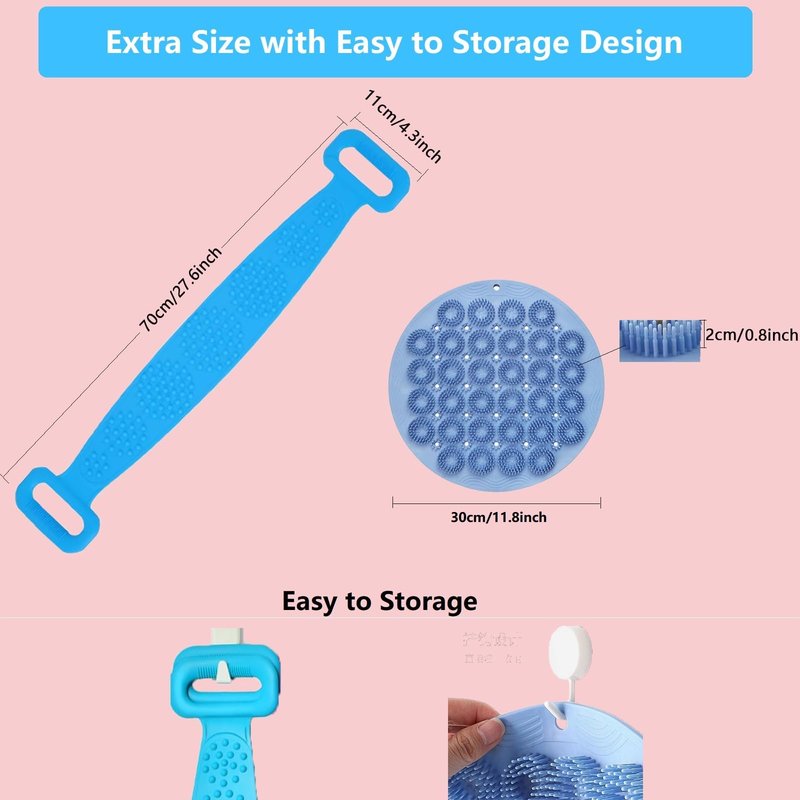 Foot Scrubber&Back Scrubber for Shower Set.Detachable Exfoliating Back Scrubber with Handle+Suction Cup Anti-Slip Foot Scrub Mat Wall Mount for Hygienic Storage&Deep-Cleaning for Men&Women(Pink)