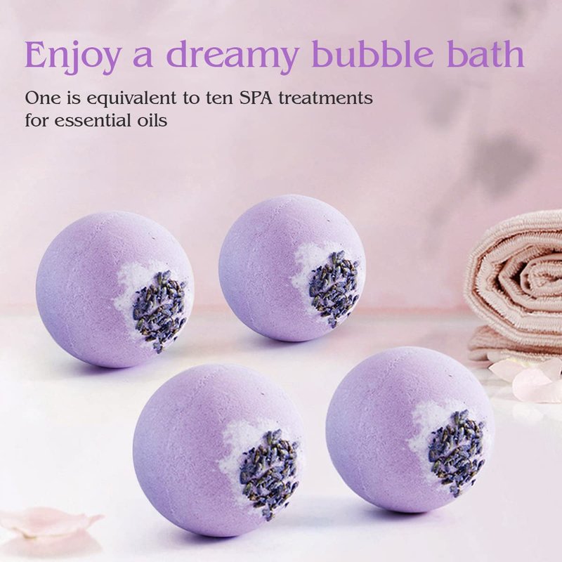 KASTU Dried Flower Bath Bombs Salt Balls,4-Pack Gift Set,Lavender Extract Essential Oils,Moisturizing Dry Skin,Fizzy Spa,Relaxation,Self Care,Relaxing,Bubble Bath Bomb Gifts Idea for Men Women