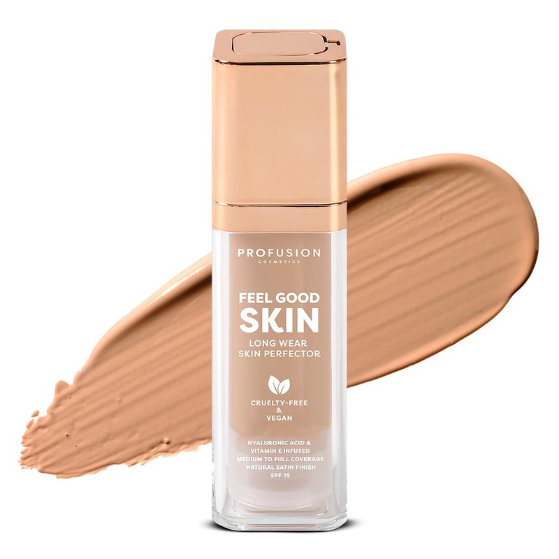 Profusion Cosmetics Feel Good Skin Foundation – Radiant Satin Finish, Buildable Coverage with SPF 15 Sun Protection, Hydrating, Lightweight, Vegan & Cruelty-Free Makeup (Medium 320, 1)