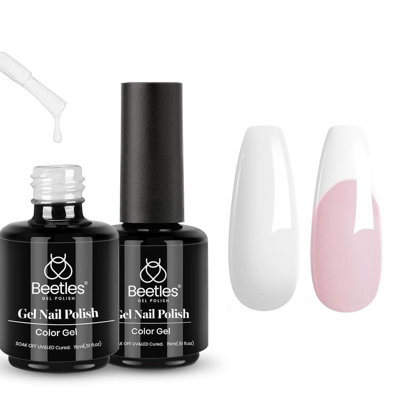 Beetles White Gel Polish Set - 2Pcs 15ML Soak Off UV Gel for French Nail Manicure | Perfect Gift for Women