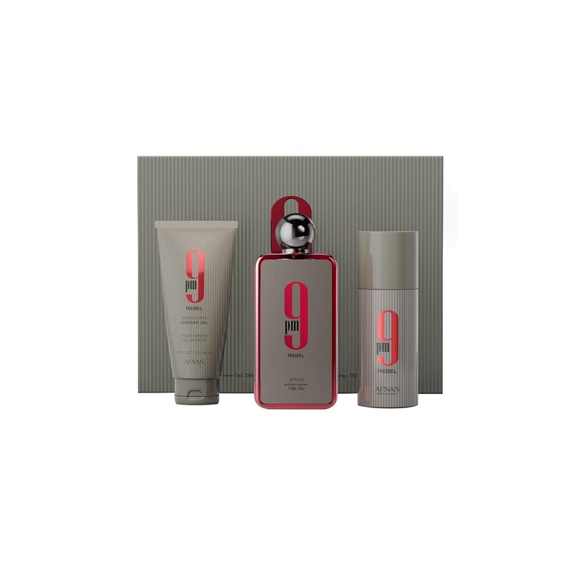 Afnan 9 PM Rebel Unisex Luxury Perfume Gift Set - Eau De Parfum 3.4 Oz | Deodorant & Shower Gel 5 Oz