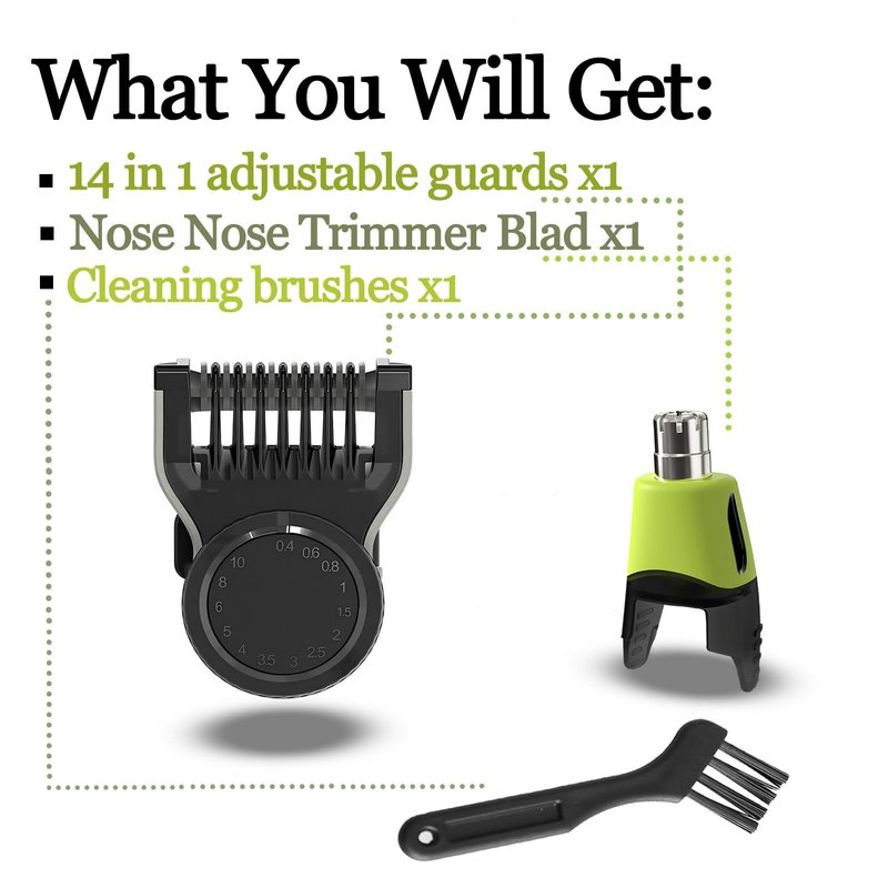 GORLENT 14-in-1 Adjustable Guards and Nose Trimmer Replacement Blade for One Shaver Blades QP series, Safe and Efficient Nose & Facial Detail Trimming