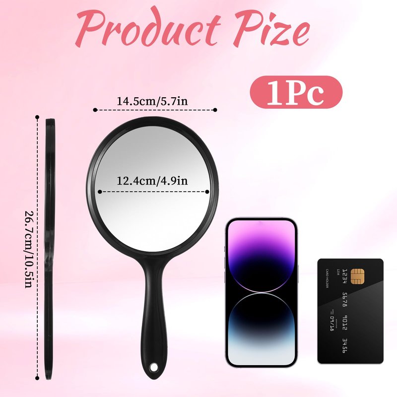 Handheld Mirror with Handle, Black Double-Sided 2X 1X Hand Held Mirror, Handheld Magnifying Mirrors for Women