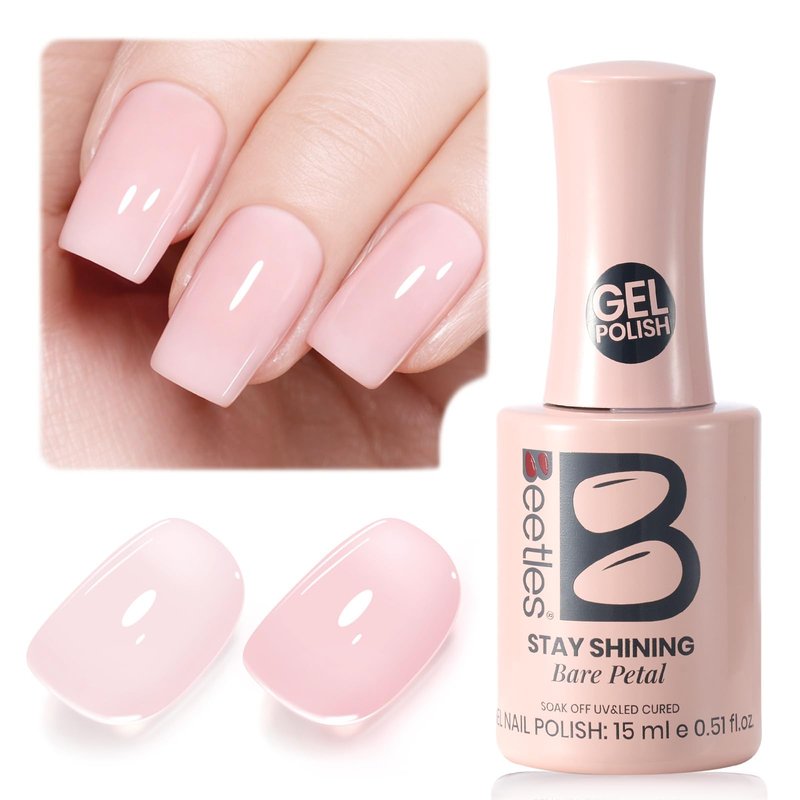 Beetles Stay Shining Bare Petal Nude Gel Nail Polish - 15ml Jelly Neutral Nude Pink Gel Polish Base Color Nail Concealer Sheer Pink Soak Off UV Translucent Effect Manicure Gift for Women