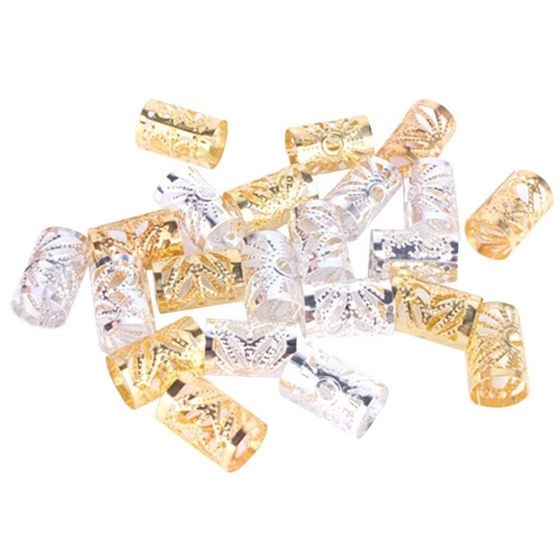 100pcs Dreadlocks Braiding Beads, Silver Gold Hair Coil Dreadlocks Meal Cuffs Tubes DIY Braid Rings for Kid Girl Women Hair Braiding