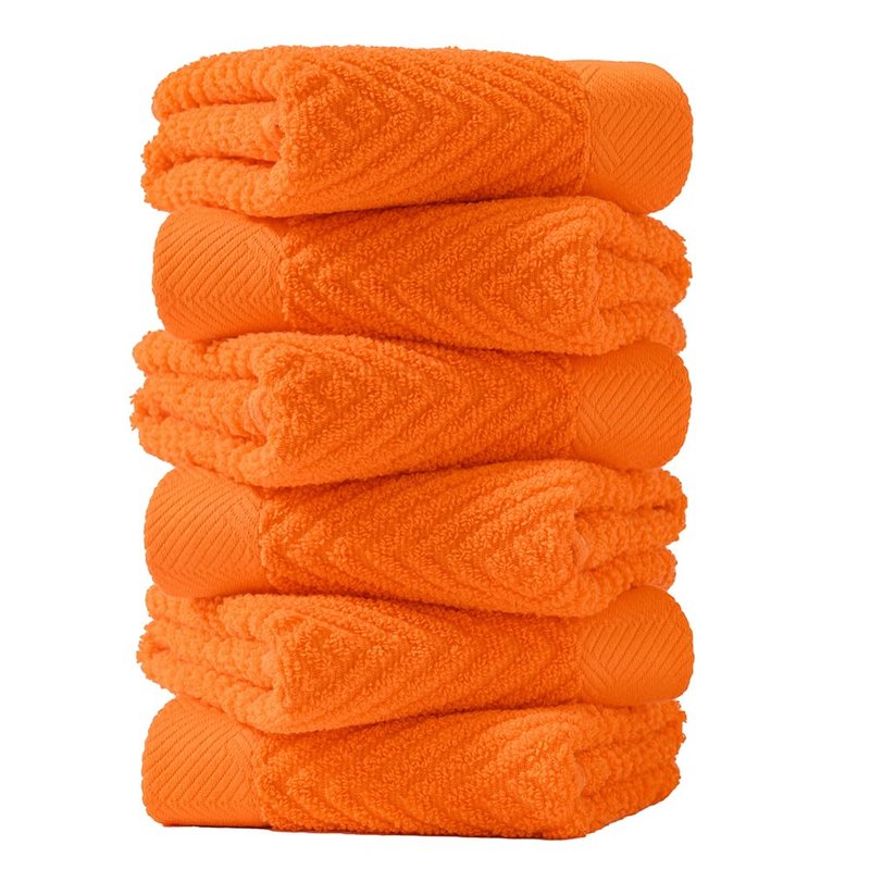 sense gnosis Super Soft Orange Washcloths Terry Striped Weave Pattern Ultra Absorbent 100% Cotton Washcloth for Home Bathroom Kitchen 13 X 13 Inch, 6 Pieces