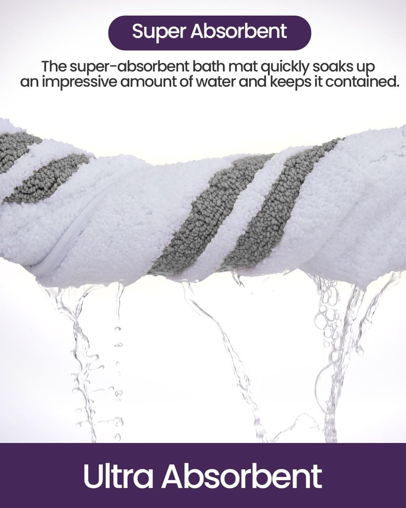 DEXI Oval Bath Mats for Bathroom, 17x30 Absorbent Bath Mat, Washable Microfiber Bathroom Rug with Non Slip Backing for Shower Floor, Light Grey
