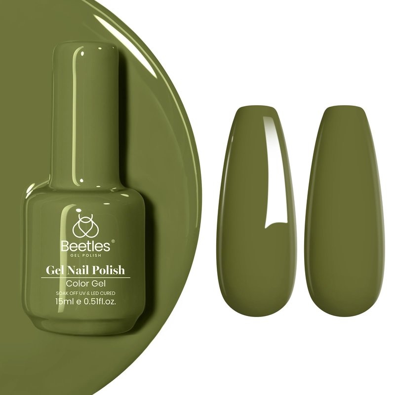 Beetles Olive Green Gel Nail Polish, 15ML Army Green Earth Tone Day Gel Nail Polish, Long Lasting Soak Off Manicure for DIY Summer Nails Art