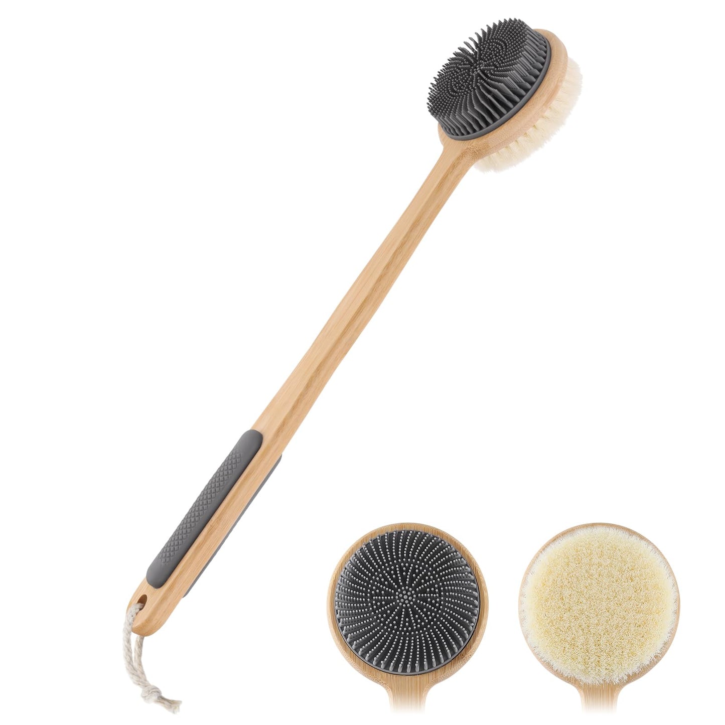Kalolary Silicone Double-Sided Body Brush with Long Handle, Back Scrubber for Shower Super-Dense Bristles for Deep Cleaning and Massage, Wider Anti-Slip Grip Exfoliator for Wet or Dry Use