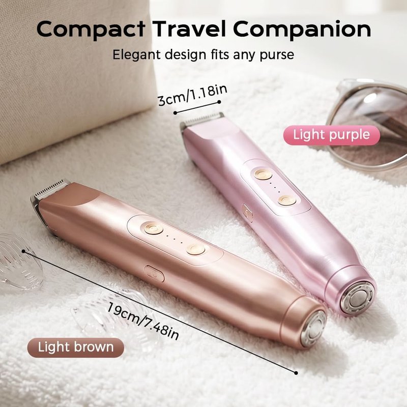 Bikini Trimmer for Women - 2-in-1 Painless Electric Hair Removal Shaver | Waterproof Dual Head Design (Brown)