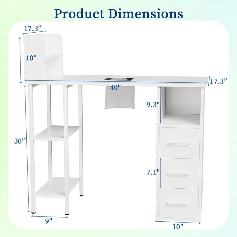 Nail Desk for Nail Tech - Manicure Table with Electric Dust Collector, 3 Drawers & White Finish | Perfect for Salon or Home Use