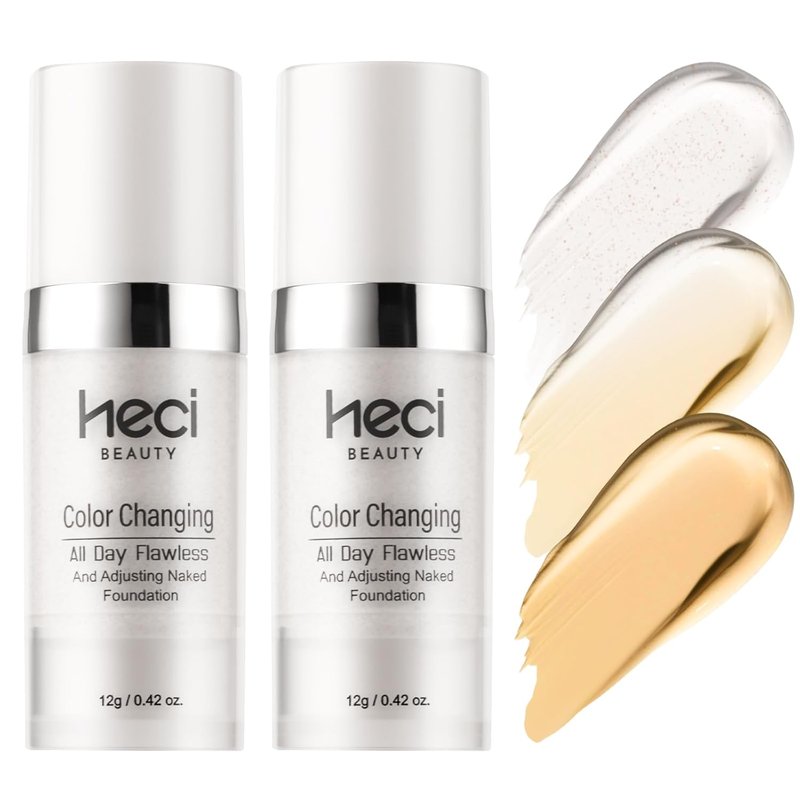 Color Changing Foundation Liquid Base - Travel Size 2 Pack | Lightweight, Improves Uneven Skin Tone, Natural Finish 0.42 oz