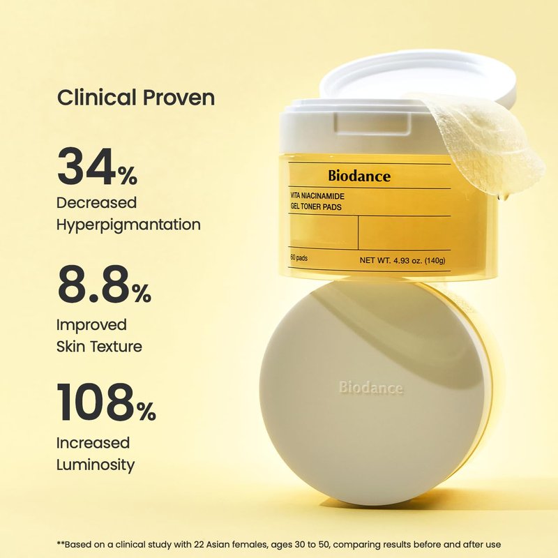 Biodance Vita Niacinamide Gel Toner Pads, Dark Spot Corrector, Evening Skin Tone, Gentle Exfoliating Toner Pads with Vitamin C, Pre-Soaked Pads, Korean Skin Careㅣ4.93 fl.oz.(140g)*60Pads