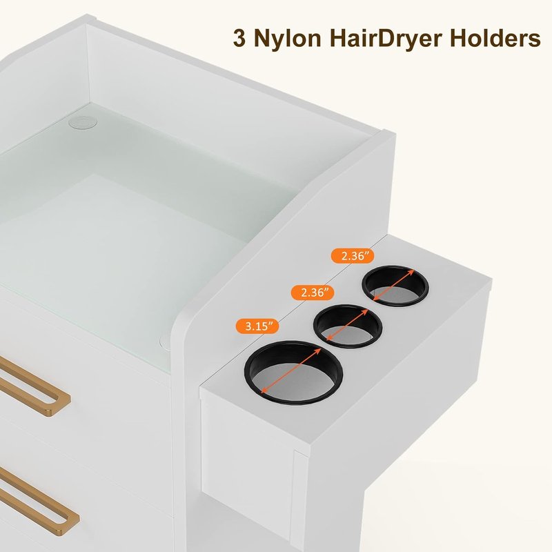 Salon Storage Trolley Cart - Lockable Wheels & Drawers | Beauty Rolling Hair Cart for Spa & Barbershop (White)