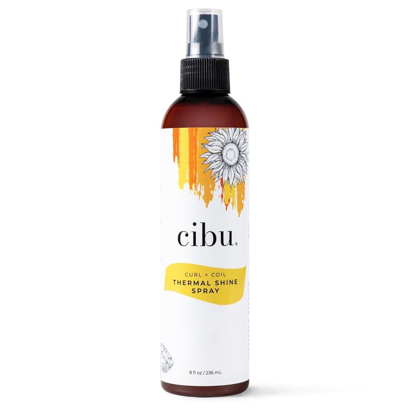 CIBU Curl + Coil Thermal Shine Spray - Heat Protectant for Hair | Prevents Damage from Blow Drying & Styling | 8 oz
