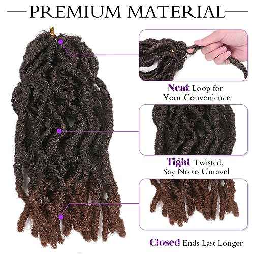 Faux Locs Crochet Hair 8 Inches Short Curly Dreadlocks Extensions for Black Women Pre Looped Soft Nu Locs Ombre Brown Wavy Crochet Dreads Braiding in Hair Extensions(6 Packs 120 Strands)