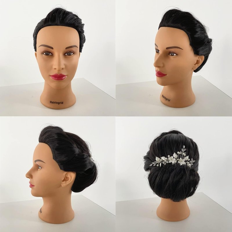 Hairingrid Mannequin Head - 26"-28" Hair Styling Training Doll with Synthetic Fiber Hair & Clamp Holder | Black