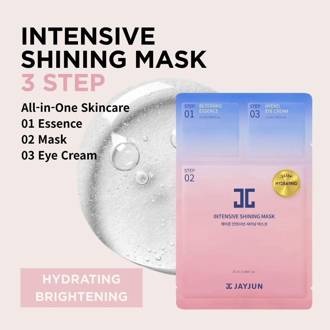 JAYJUN Intensive Shining Mask with Lavender Extract (10 Pack)- 3-Step Hydration, Radiance Boost, All-in-One Skincare, Korean Sheet Mask for Dull & Tired Skin