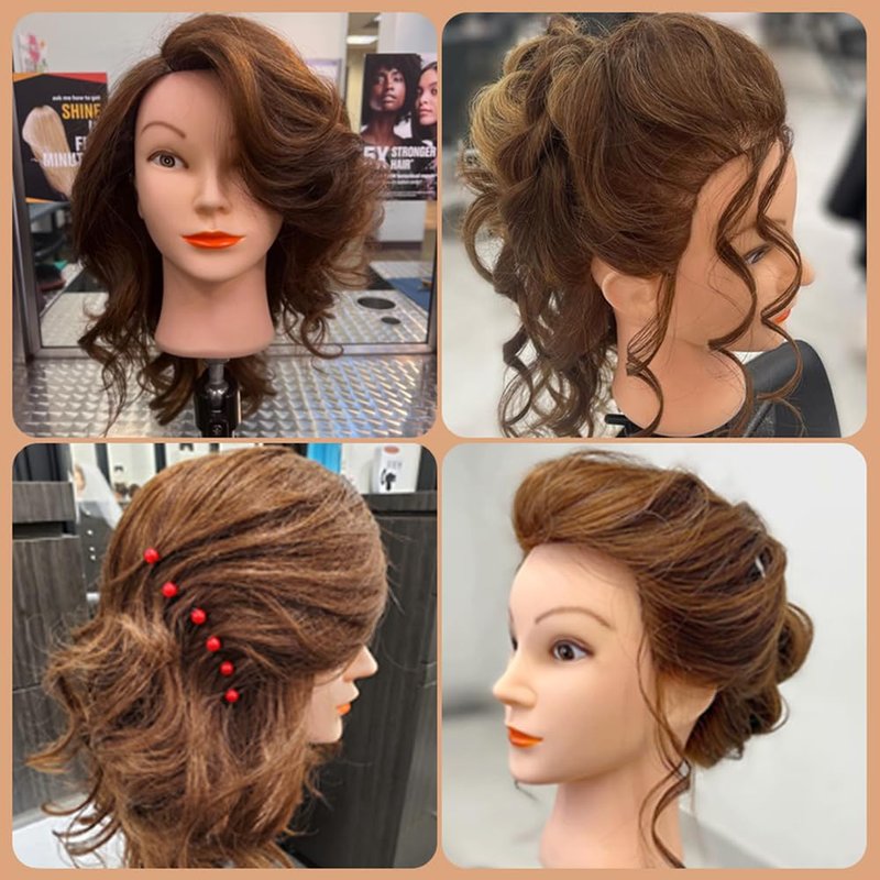 Opini Mannequin Head - 100% Real Human Hair Cosmetology Training Head for Hairstyling (Brown)