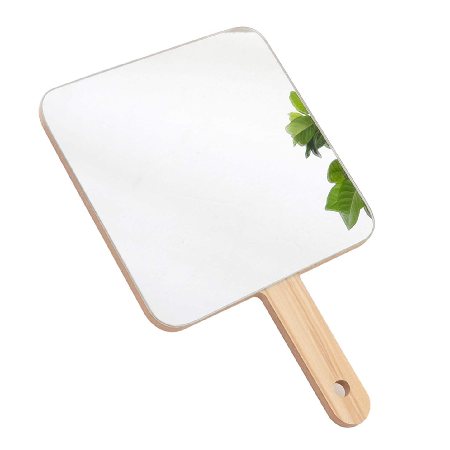 TOF&HAMY Handheld Travel Mirror with Handle, Dressing Table Mirror, Wood Handheld Plain Mirror, Square and Round, Cosmetic Salon Makeup Hand Mirror for Professional Barbers and Hairdressers,19 * 19cm