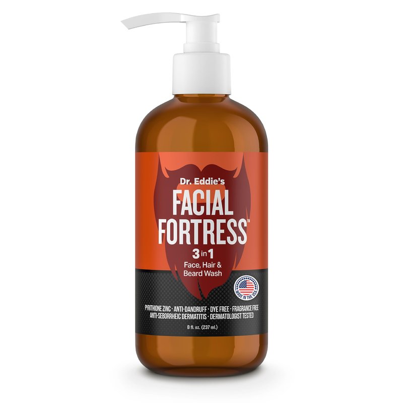 Facial Fortress Dr. Eddie's 3 In 1 Face, Hair, & Beard Wash - Beard Dandruff Shampoo For Men, Beard Cleanser, Face Wash, Beard Care, Face Soap With Pyrithione Zinc - 8 Fl Oz (Pack Of 1)