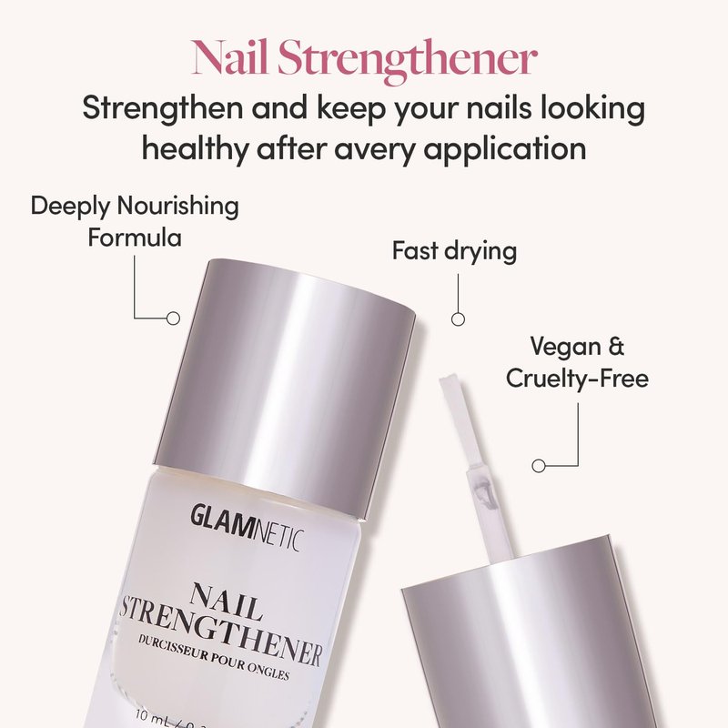 Glamnetic Nail Strengthener | Fast-Drying, Vegan Formula to Reinforce Natural Nails | Helps To Prevent Breakage & Splitting – 0.34 fl. oz