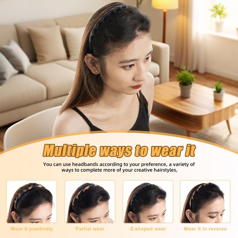 Fodeuxp Silicone U Shape Fashion Tooth Hair Comb Headband, 2025 New Zig Zag High Cranium Head Bands for Women's Hair Non Slip, Reversible Korean Headbands with Teeth (Amber, 1 Count (Pack of 1))