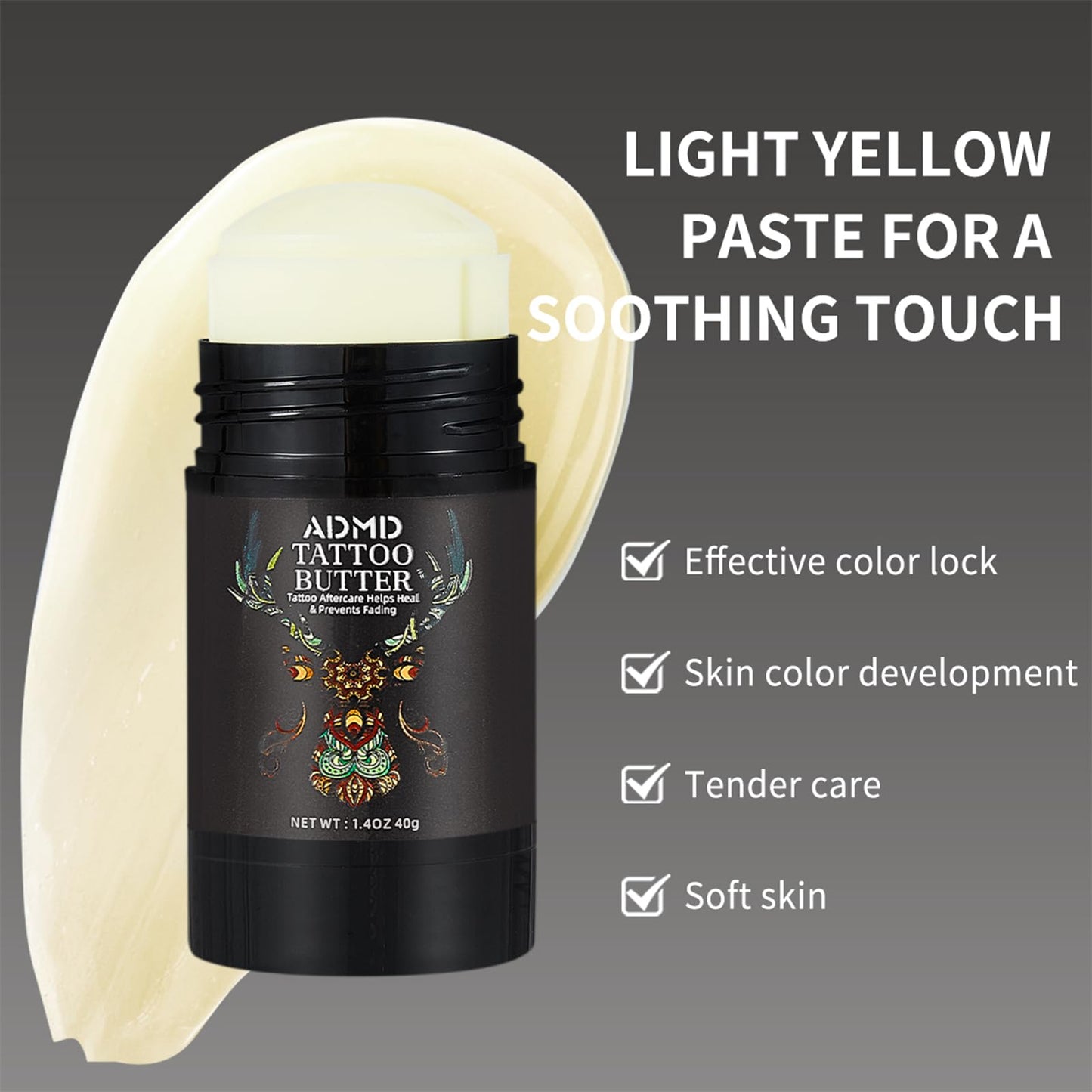 Tattoo Care Balm, Aftercare Butter for Tattoos - Color Enhancing Moisturizer to Keep Ink Bright, Soothes & Protects Skin, 40g /1.41oz