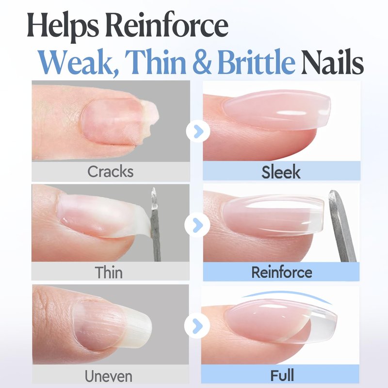 Clear Builder Gel for Nails - 7-in-1 Self-Leveling Nail Strengthener | 18ml UV/LED Soak Off for Apex, Extension & Overlay
