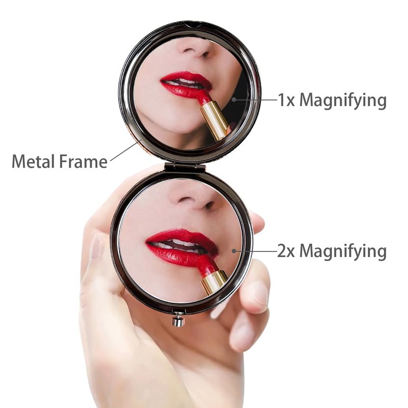 PDOZV Compact Mirror Round 2.6” Metal Double Sided 1X/2X Engraved Pocket Mirror Gifts