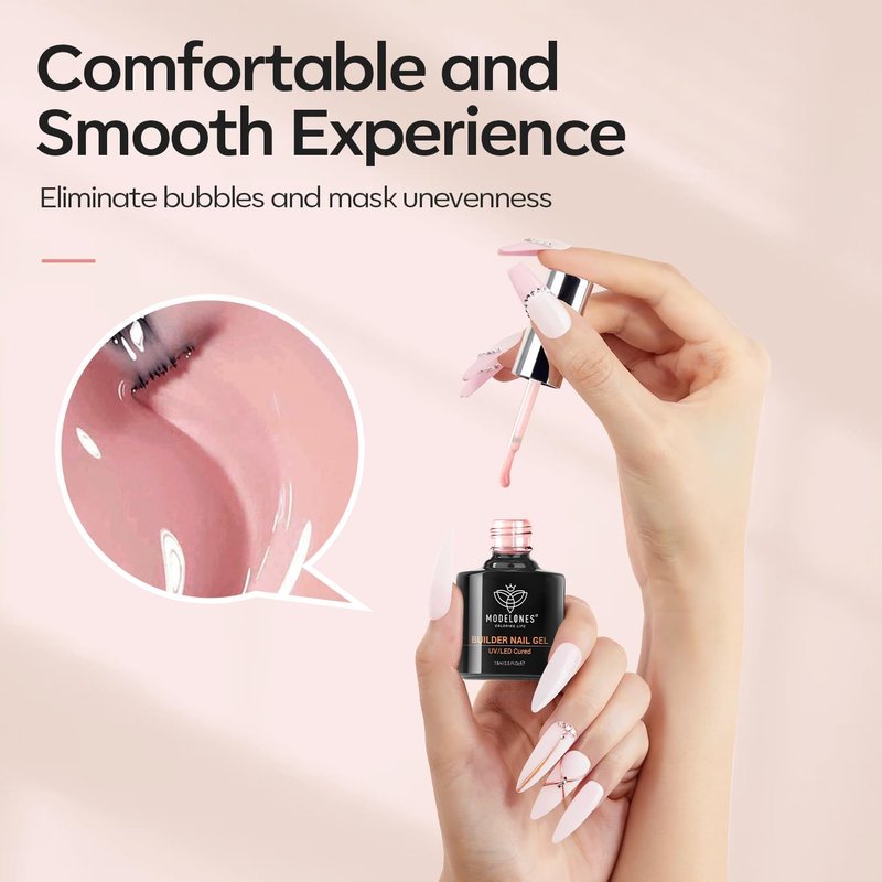 Builder Nail Gel - 8-In-One Nude Pink Acid-Free Formula | Thickening Apex Finish, 10ml for Home DIY Salon