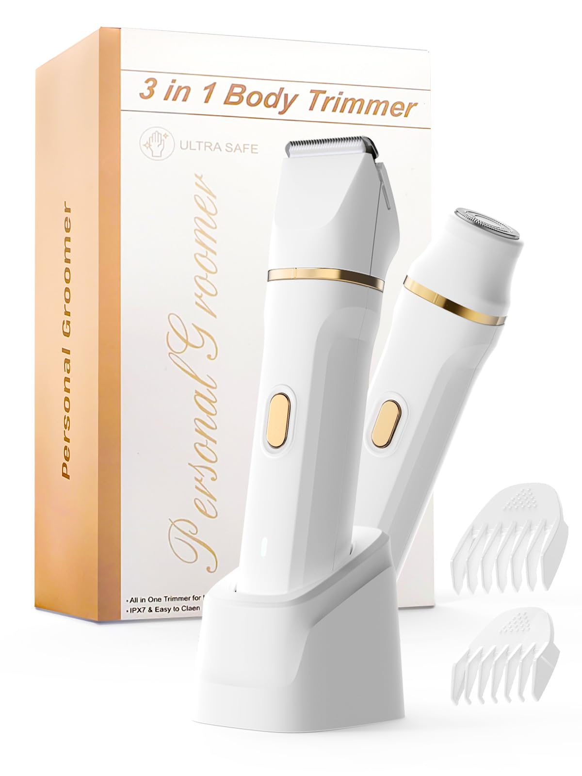 Srbydt Bikini Trimmer for Women Painless, IPX7 Waterproof Rechargeable Electric Shaver Razors for Women, Pubic Hair Trimmer, Facial Hair Removal Cordless Ceramic Blade, Charge Dock, Gifts