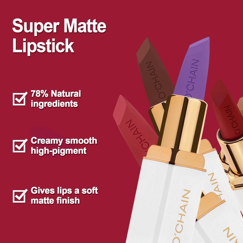 O'CHAIN Purple Matte Lipstick, Long Lasting Full Coverage Non-Transfer Lipstick for Women Infused with Jojoba Oil and Vitamin E, Cruelty-Free & Vegan (13 EMOTION) 0.12 Oz