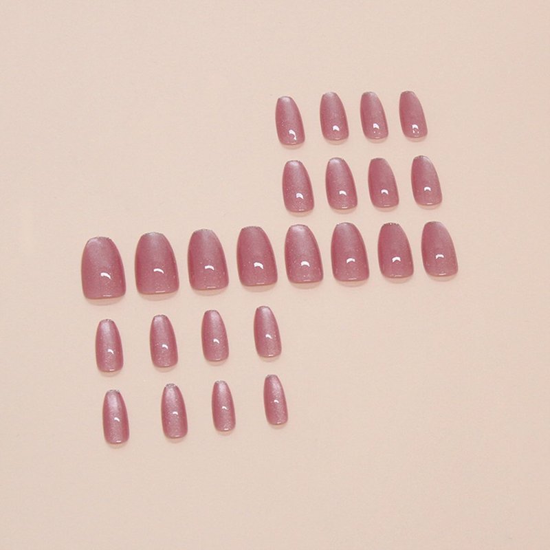 Pink Cat Eye Press-On Nails - Medium Coffin Glossy Glitter Full Cover | 24 Pcs Reusable Acrylic for Women