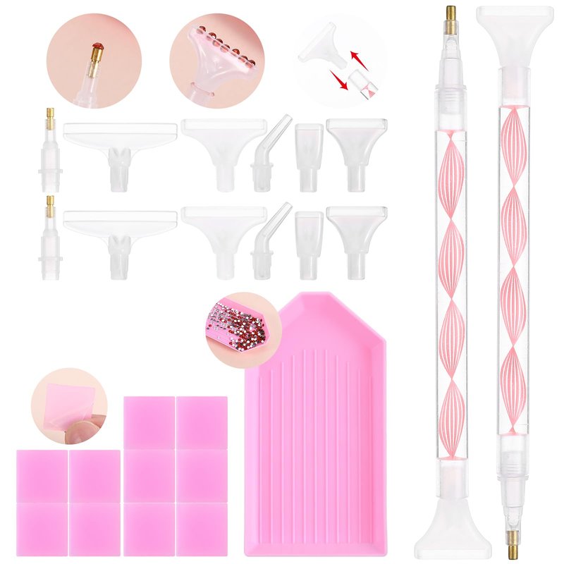 FNANJWQ Rhinestone Pickup Tool Set: 2 Pcs Rhinestone Picker Handles Dual-Ended Rhinestones Applicator Dotting Tool Pen Shiny Diamond Dot Drill Pen for DIY Home Nail Salon