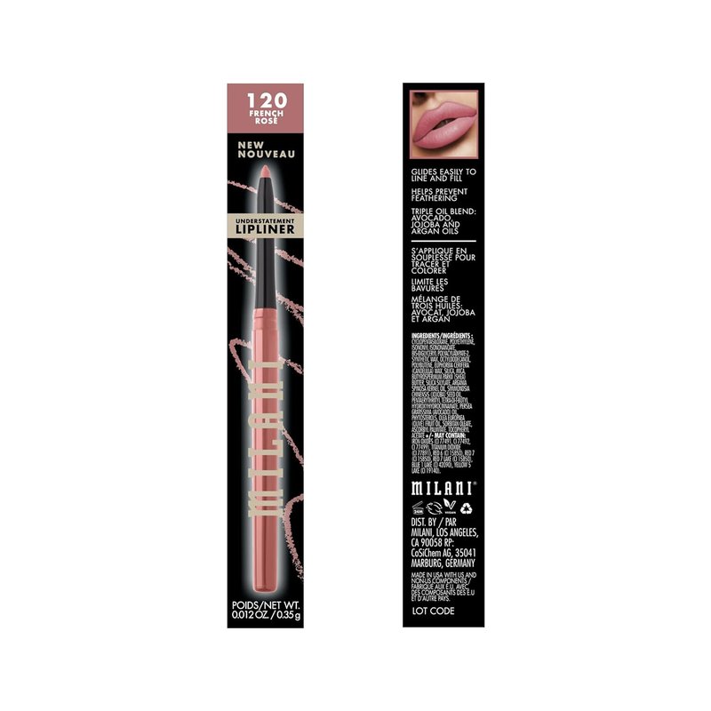 Milani Understatement Lipliner Pencil - Highly Pigmented Retractable Lip Liner | Easy Application in French Rose