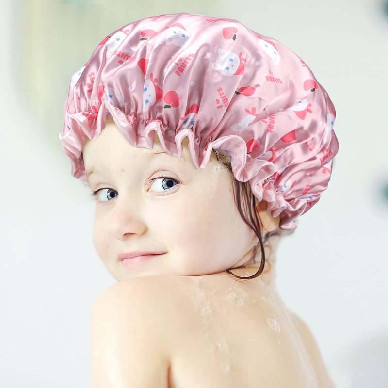 G2PLUS Kids Shower Cap, 2 Pack Cute Cartoon Bath Hat, Reusable Double Layer Bathing Cap for Toddlers and Children Hair Washing