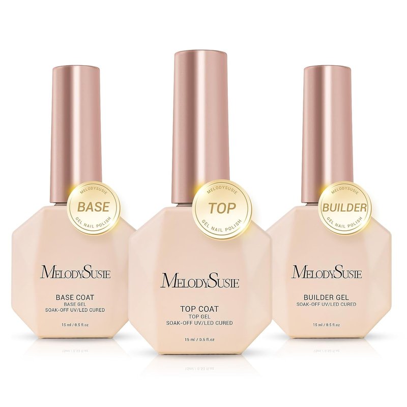 MelodySusie Builder Gel Set - No Wipe Glossy Finish, Long-Lasting Shine | 3 Pcs 15ml Clear for Nail Art & Manicure