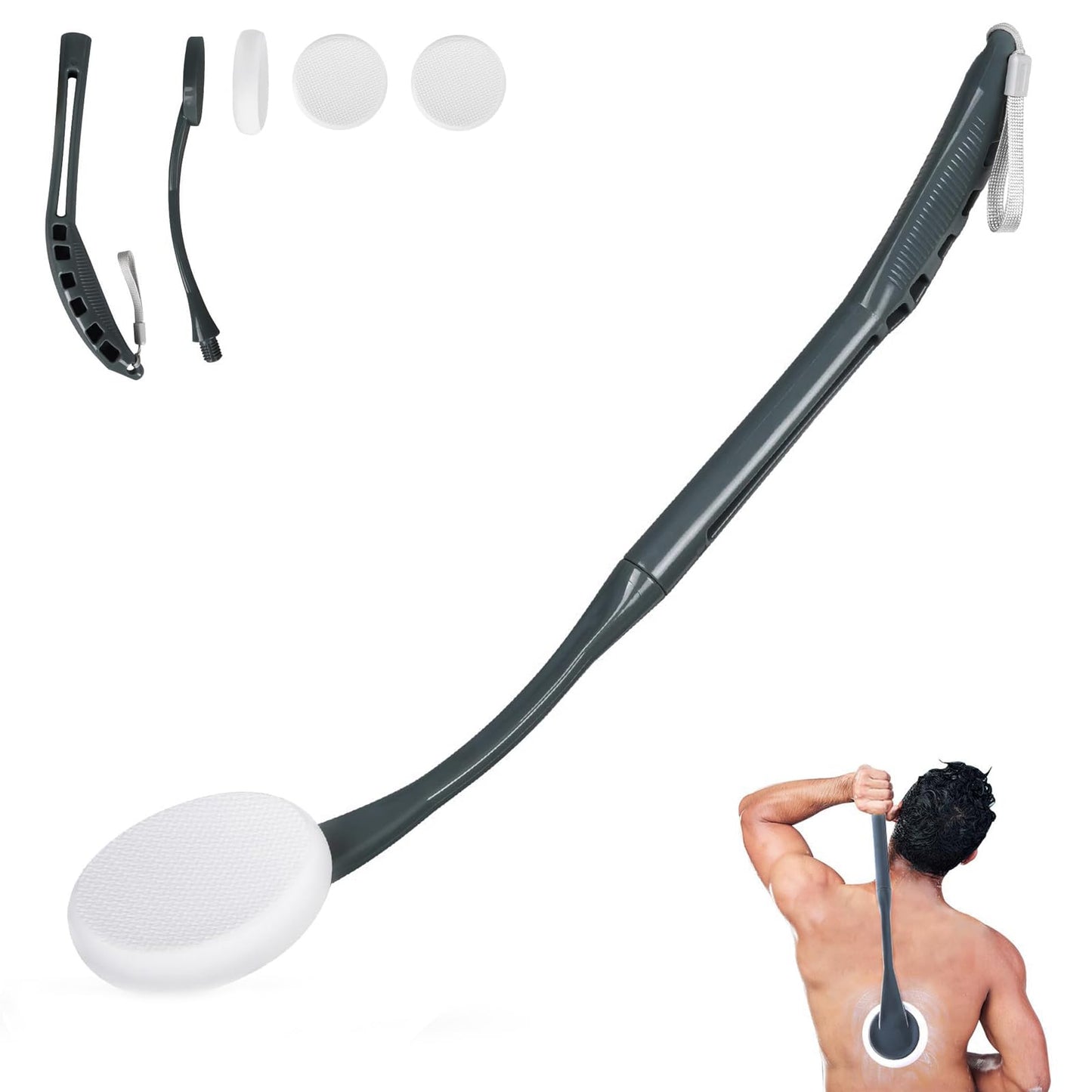 Lotion Applicator for Back, 20.5'' Replaceable Back Lotion Applicator, Easy Washable, Suitable for Use by Elderly, Men and Women（Grey）