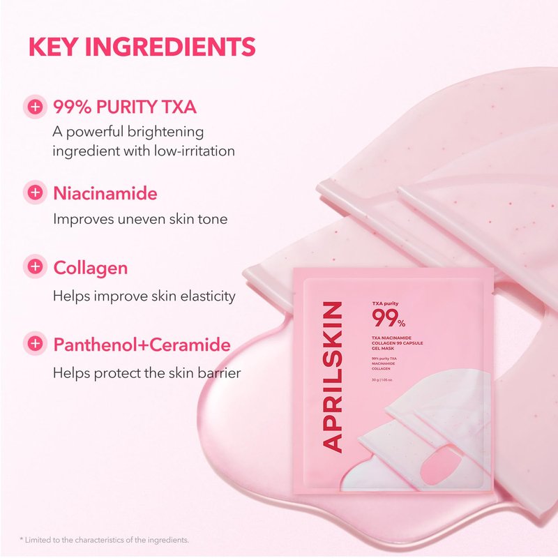 APRILSKIN TXA Pink Capsule Gel Mask - Overnight Face Mask for Glass Glow Skin | 99% Tranexamic Acid, Hydrating & Firming | 30g x 4ea