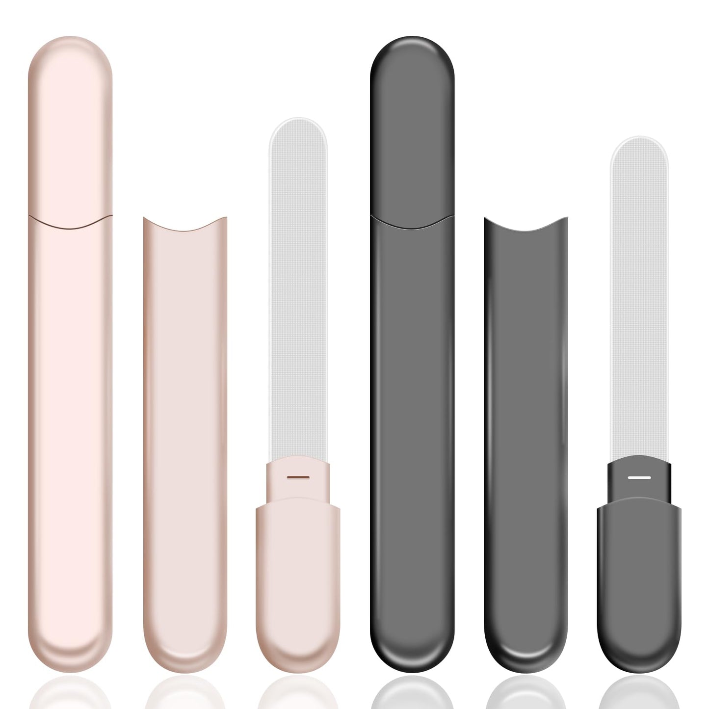 WOKOTO 2 Packs Glass Nail File with Case for Nail Shaping & Polishing, Rose Gold & Black Double Sided Transparent Crystal Diamond Fingernail Files Glass Nail Buffer for Natural and Acrylic Nails
