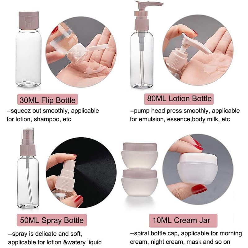 12 Pack Travel Bottles Set for Toiletries TSA Approved Travel Size Containers for Toiletries with Labels BPA Free Leakproof Squeezable Refillable Airplane Travel Accessories for Shampoo Conditioner