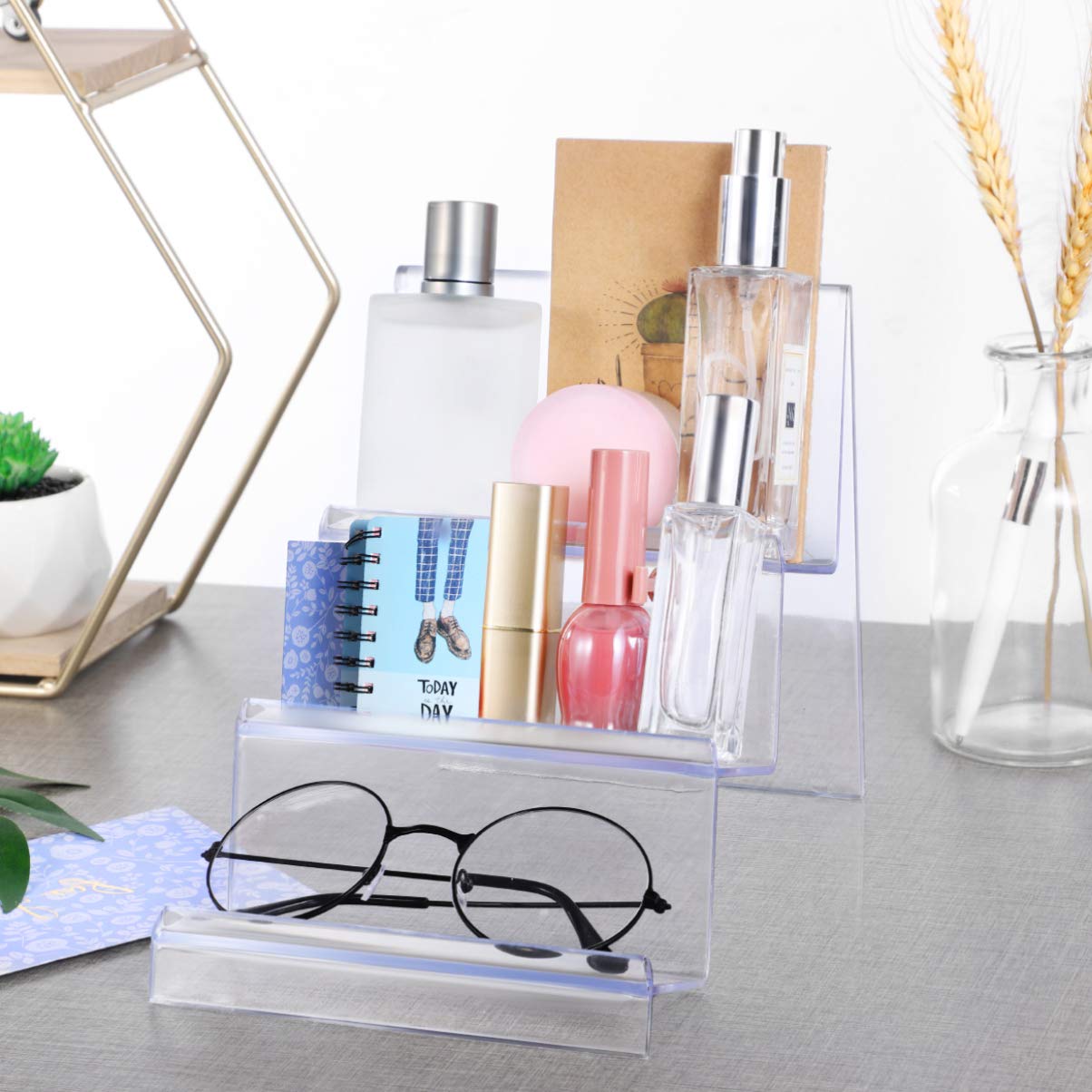 TOPBATHY 3-Tier Wallet Display Stand, Clear Acrylic Purse Stands for Display, Tiered Organizer Holder for Perfume Jewelry Figure Vendor Counter