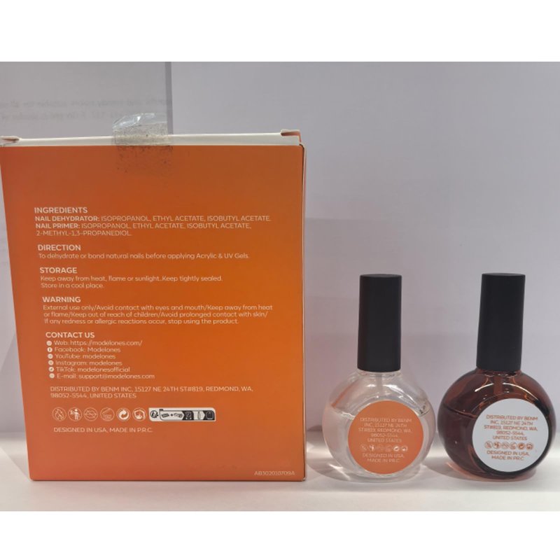 modelones 30 ml Nail Dehydrator and Primer, Acid Free Natural Prep Dehydrate & Bond Primer Kit, Hema-Free Acrylic Nail Supplies Top Coat