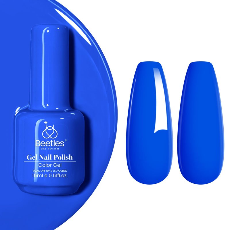 Beetles Blue Gel Nail Polish, 15ML Electric Punk Bright Blue Gel Polish, Soak Off Uv LED Summer Nails Art DIY Manicure for Women